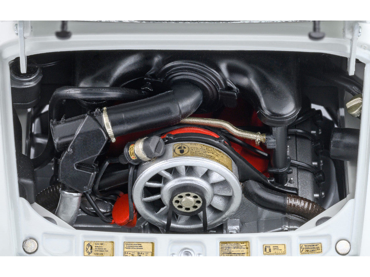 Porsche 911 Carrera 2.7 RS "The Circuit Wolf" White with Red Stripes and Wheels with Hood Graphics 1/18 Model Car by Autoart-3