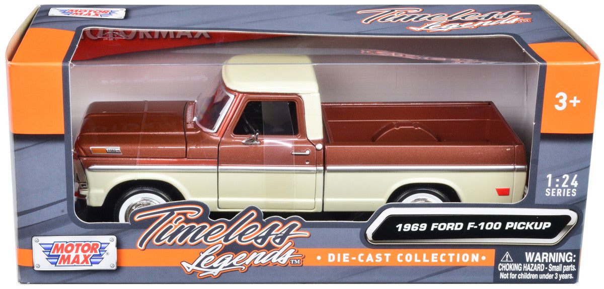 1969 Ford F-100 Pickup Truck Brown Metallic and Cream "Timeless Legends" 1/24 Diecast Model Car by Motormax-0