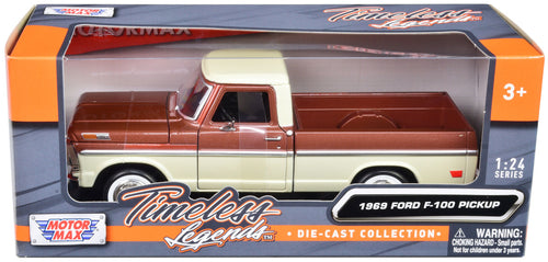 1969 Ford F-100 Pickup Truck Brown Metallic and Cream "Timeless Legends" 1/24 Diecast Model Car by Motormax-0
