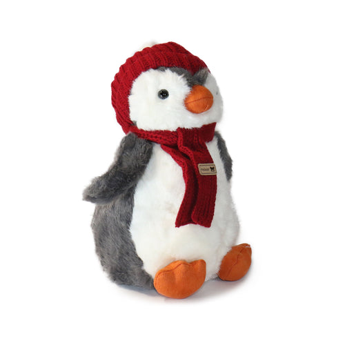 10-Inch Black & White Pebbles Penguin with Red Scarf